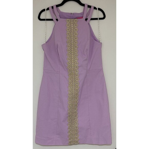 Lilly Pulitzer Women's Pearl Stretch Shift Dress Lilac Freesia Gold Lace Sz 10 - Picture 2 of 11